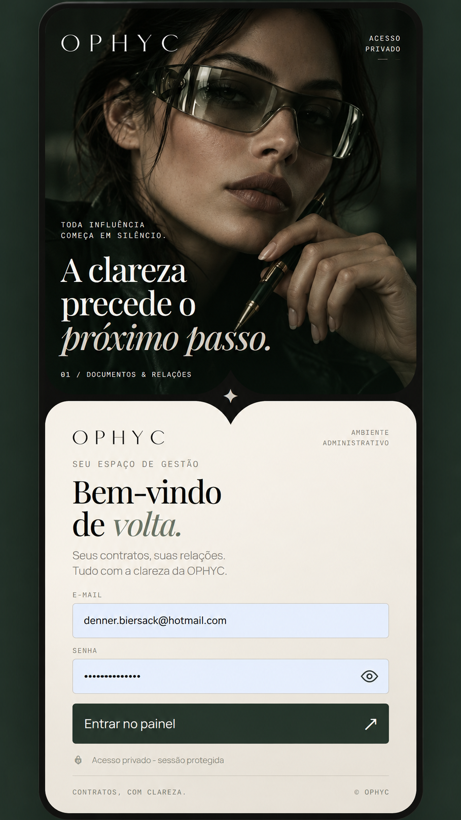 Interface mobile de OPHYC Contratos